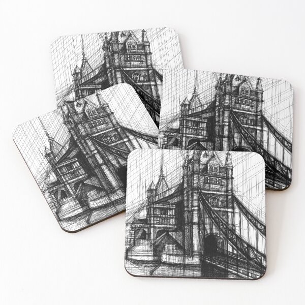 Item preview, Tower Bridge London Sketch – Black and White Architectural Cityscape Art designed and sold by IlustratorCAT.