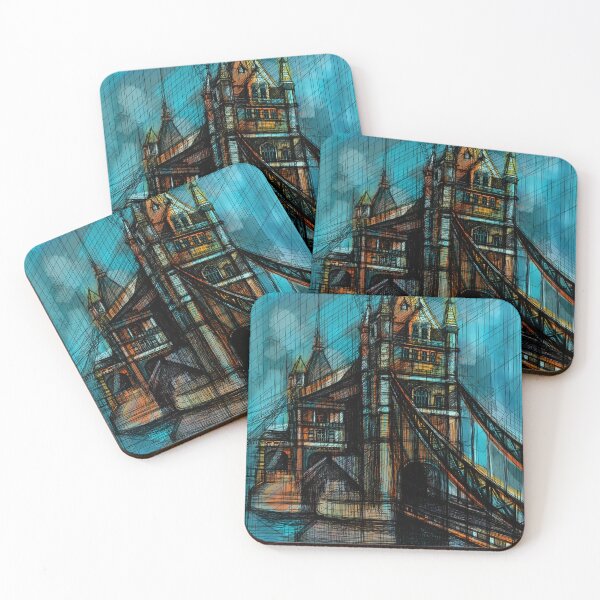 Item preview, Colorful Tower Bridge London Art – Turquoise Architectural Cityscape designed and sold by IlustratorCAT.