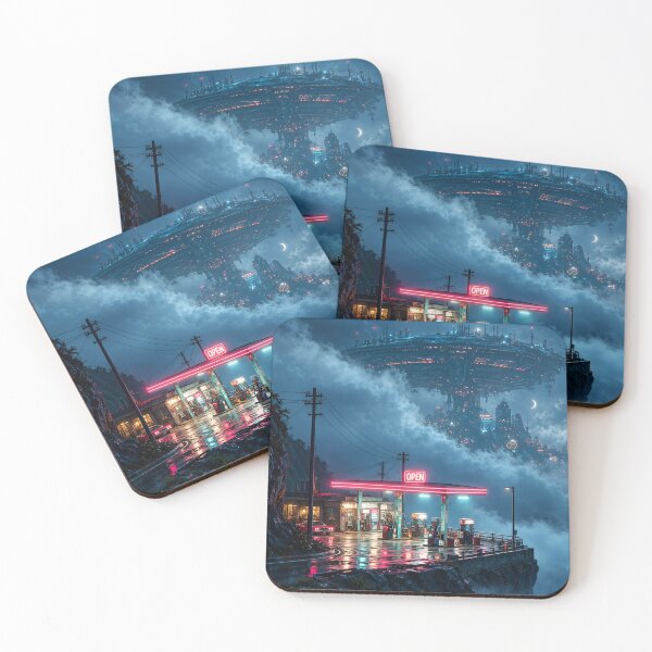 Item preview, Cyberpunk Gas Station Futuristic City Neon Sci Fi Night designed and sold by IRON SIREN.