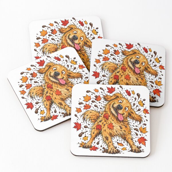 Item preview, Muddy Retriever Shaking Leaves Autumn Dog designed and sold by nortowelcomics.