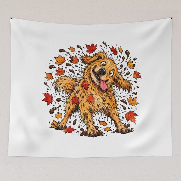 Item preview, Muddy Retriever Shaking Leaves Autumn Dog designed and sold by nortowelcomics.
