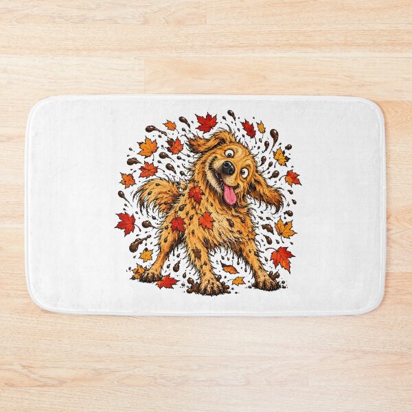 Item preview, Muddy Retriever Shaking Leaves Autumn Dog designed and sold by nortowelcomics.