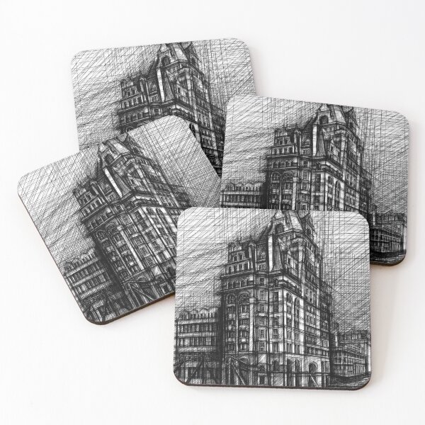 Item preview, Victorian Corner Building Sketch – Black and White Historic Architecture designed and sold by IlustratorCAT.
