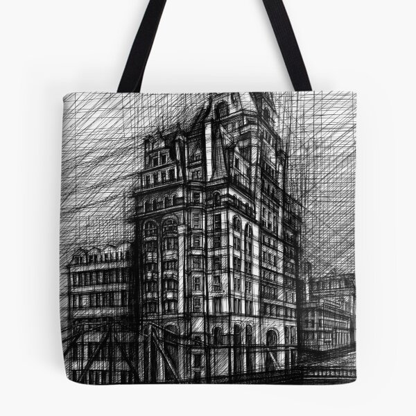 Item preview, Victorian Corner Building Sketch – Black and White Historic Architecture designed and sold by IlustratorCAT.