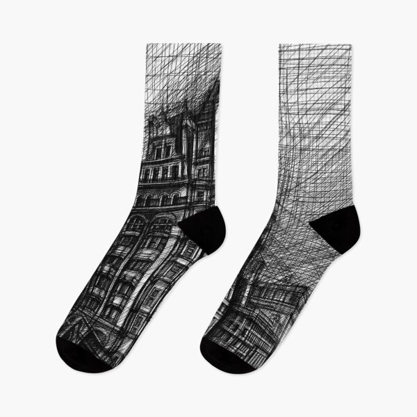 Item preview, Victorian Corner Building Sketch – Black and White Historic Architecture designed and sold by IlustratorCAT.