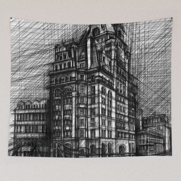 Item preview, Victorian Corner Building Sketch – Black and White Historic Architecture designed and sold by IlustratorCAT.