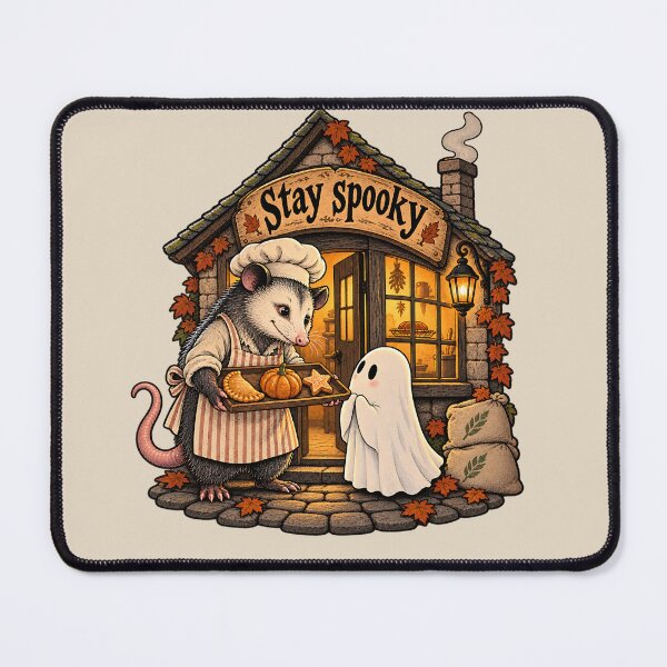 Item preview, Cozy Halloween Stay Spooky Possum Baker & Ghost designed and sold by MythicCotton.
