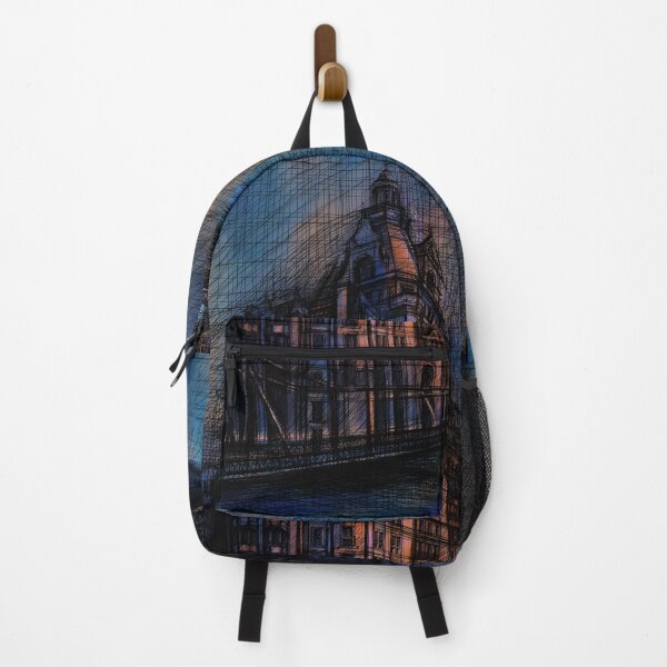 Item preview, Moody Architectural Cityscape – Blue and Orange Victorian Building Art designed and sold by IlustratorCAT.