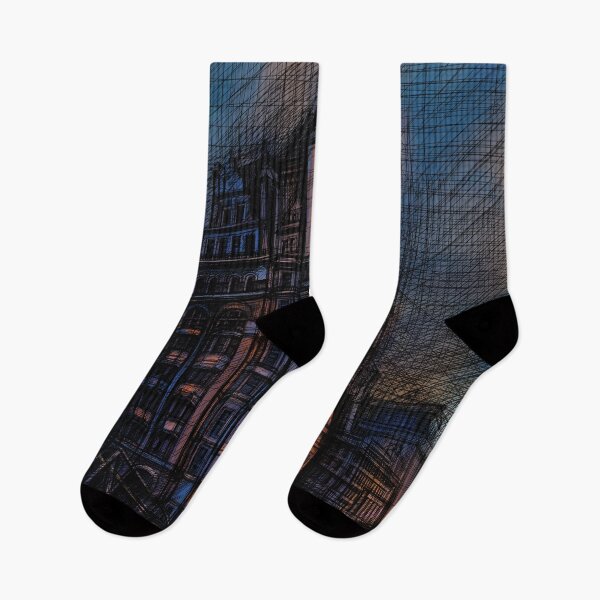 Item preview, Moody Architectural Cityscape – Blue and Orange Victorian Building Art designed and sold by IlustratorCAT.