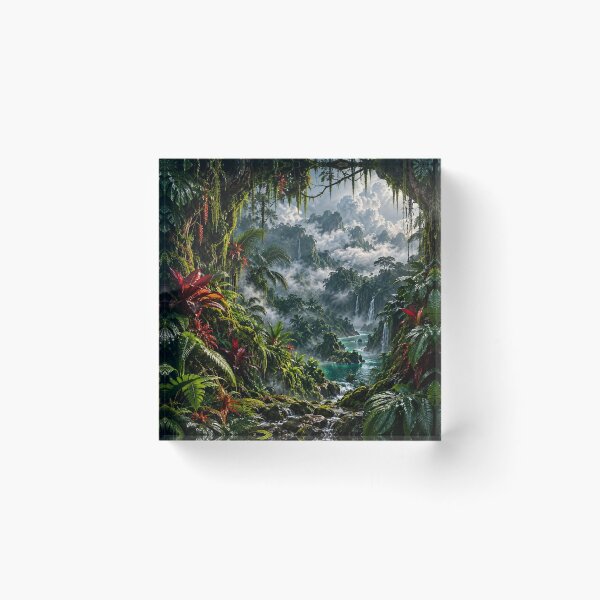 Aperçu de l'œuvre Vallée enchantée des cascades tropicales | Paysage de jungle fantastique créée et vendue par IRON SIREN.