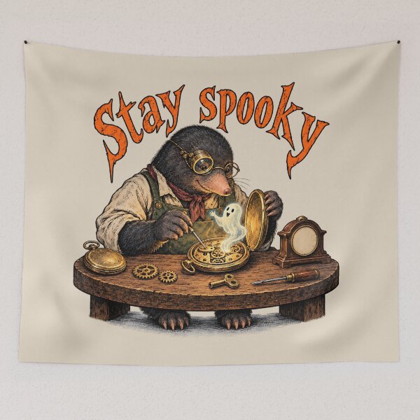 Item preview, Stay Spooky Steampunk Mole Clockmaker & Ghost designed and sold by MythicCotton.