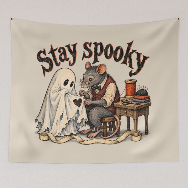 Item preview, Stay Spooky Vintage Rat Tailor Mending Cute Ghost designed and sold by MythicCotton.