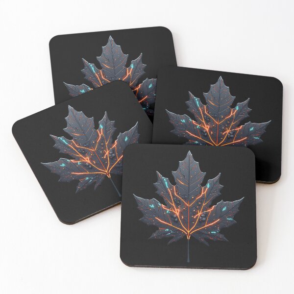 Item preview, Cybernetic Maple Leaf - Autumn Neon and Gold Energy designed and sold by Cyber Gold Studio.