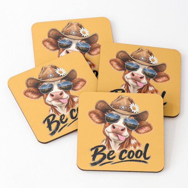 Item preview, Be Cool – Cute Cow Wearing Cowboy Hat and Sunglasses Funny Farm Animal Art designed and sold by Evelashop.