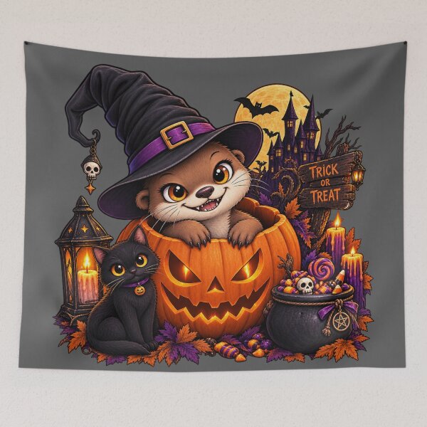 Item preview, Funny Otter Meme Collection - Trick Or Treat Pumpkin Otter Halloween - Cute Spooky Cartoon Otter - Jack O Lantern & Black Cat designed and sold by MiraLumeStudio.