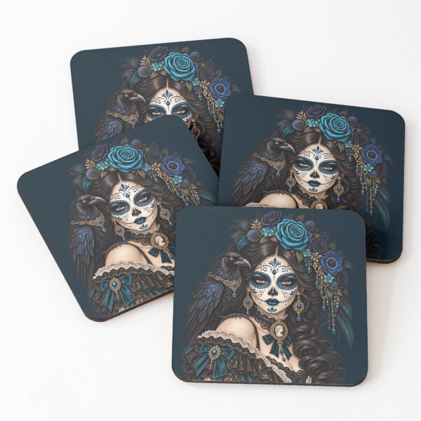Item preview, Catrina with Black Raven – Turquoise Blue Gothic Familiar designed and sold by Lichtisign.