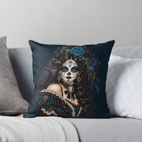 Item preview, Catrina with Black Raven – Turquoise Blue Gothic Familiar designed and sold by Lichtisign.