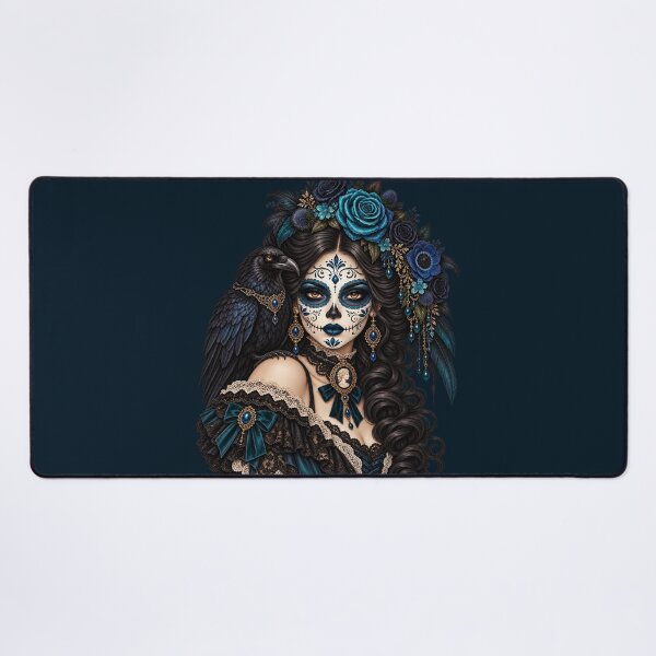 Item preview, Catrina with Black Raven – Turquoise Blue Gothic Familiar designed and sold by Lichtisign.