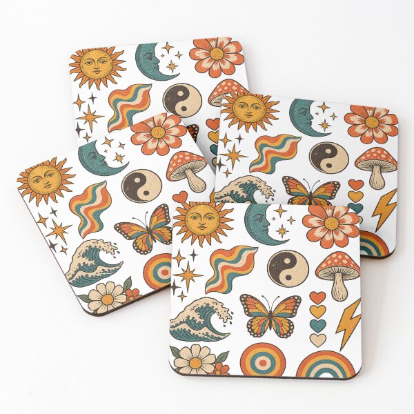 Item preview, Vintage Retro Pattern Collection – Sun Moon Flowers Rainbow Mushroom designed and sold by ElegantPeople.