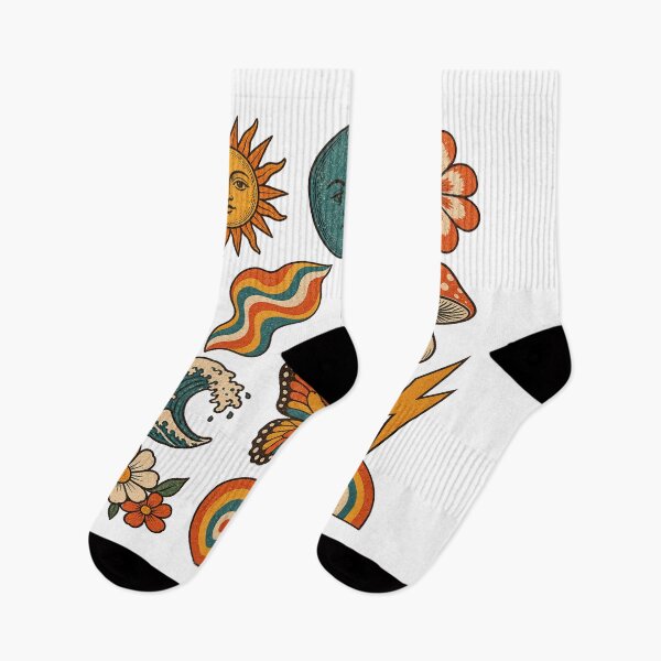 Item preview, Vintage Retro Pattern Collection – Sun Moon Flowers Rainbow Mushroom designed and sold by ElegantPeople.