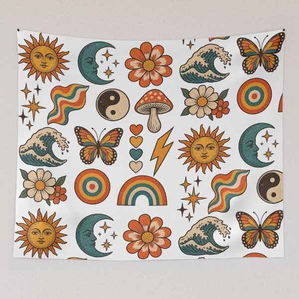 Item preview, Vintage Retro Pattern Collection – Sun Moon Flowers Rainbow Mushroom designed and sold by ElegantPeople.