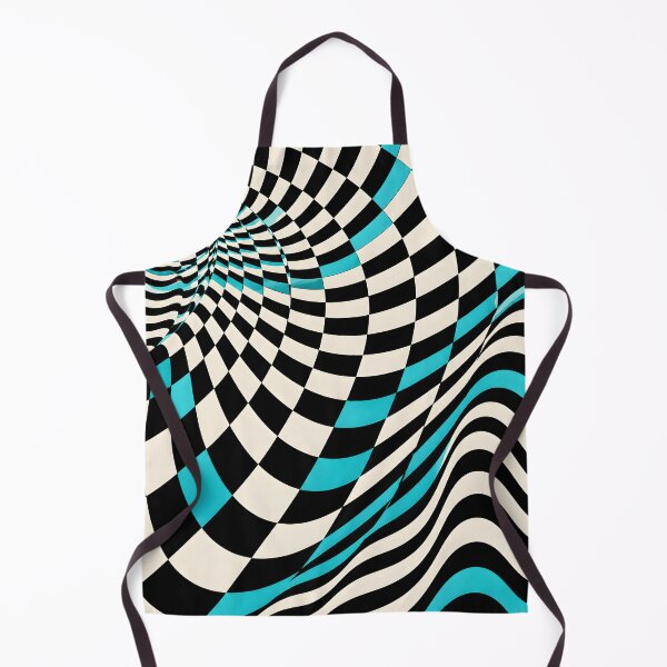 Item preview, Black White Turquoise Warped Checkerboard Op Art designed and sold by GutyzDesignsES.