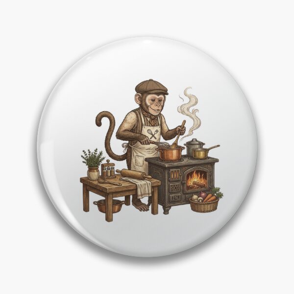 Item preview, Vintage Chef Monkey / Chimpanzee Cooking on a Retro Wood-Burning Stove designed and sold by FootprintofLove.