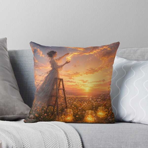 Item preview, A woman collects clouds in jars at dawn designed and sold by ArcaneVisionArt.