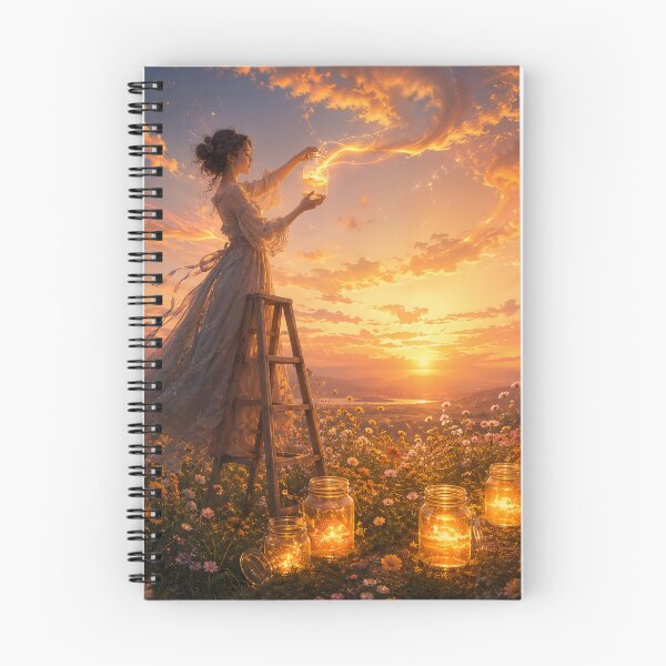 Item preview, A woman collects clouds in jars at dawn designed and sold by ArcaneVisionArt.