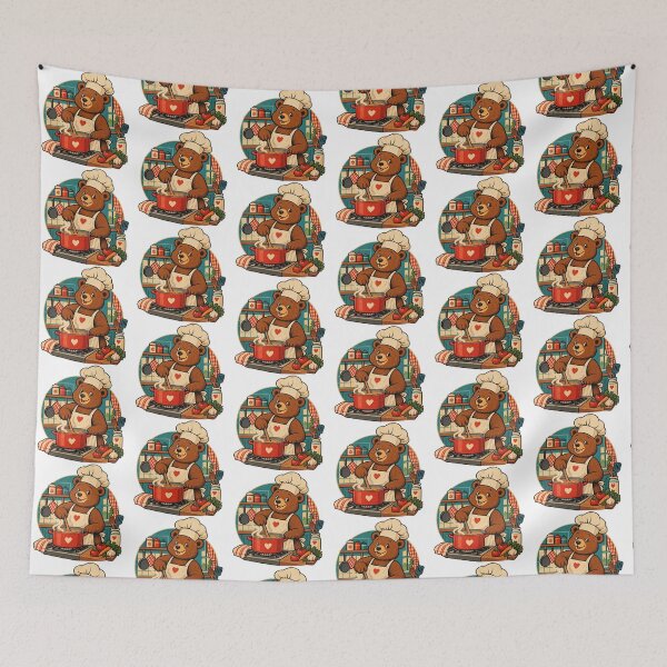 Item preview, Vintage-style illustration of a chef bear cooking. designed and sold by FootprintofLove.