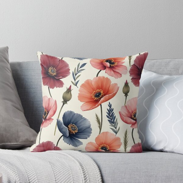 Item preview, Elegant Poppy Floral - Coral, Burgundy & Blue Botanical Design designed and sold by Myra365Art.