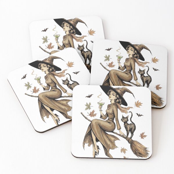 Item preview, Witch Flying In Style Cat On Broom Magical Martini Funny Halloween designed and sold by MerchViz.