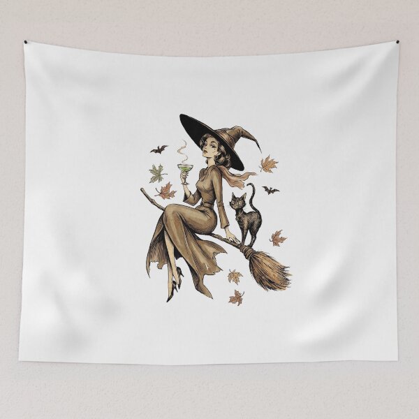 Item preview, Witch Flying In Style Cat On Broom Magical Martini Funny Halloween designed and sold by MerchViz.