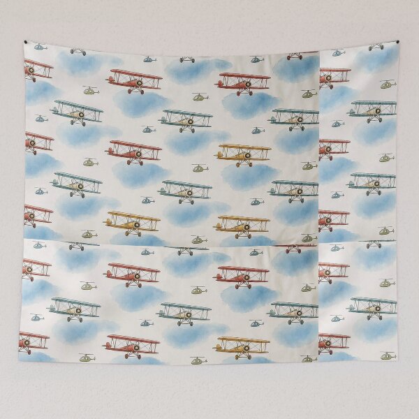 Item preview, Vintage Airplanes and Helicopters Seamless Pattern Vector Design - Kids Aviation Textile and Wallpaper Print designed and sold by Nubian Style.