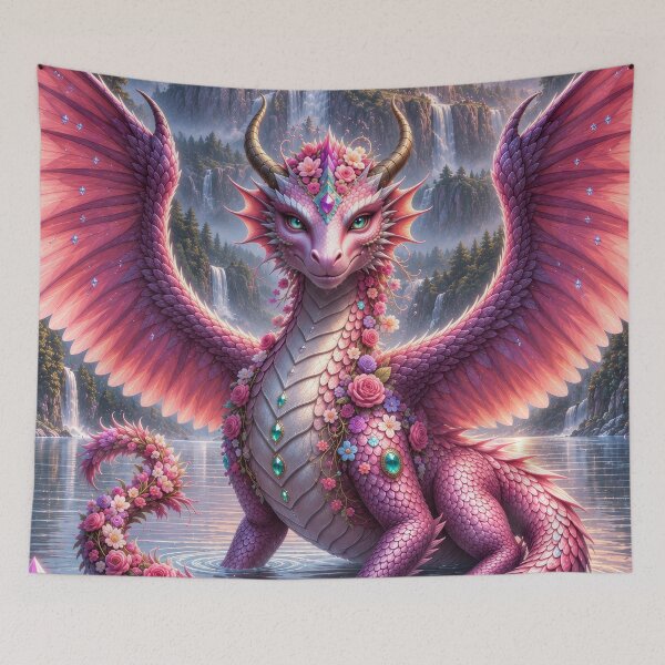 Item preview, Pink Dragon in Enchanted Castle Kingdom – Magical Fantasy Dragon Artwork designed and sold by DrakariArt.