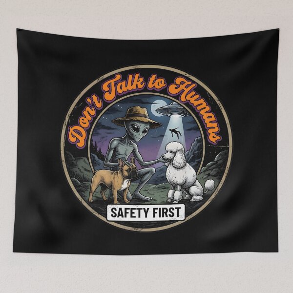 Item preview, Don't Talk to Humans French Bulldog Poodle Alien Comic designed and sold by AeroCodeDesigns.