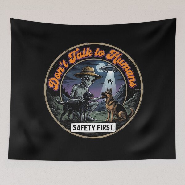 Item preview, Don't Talk to Humans Labrador German Shepherd Alien Comic designed and sold by AeroCodeDesigns.