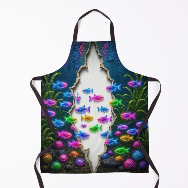 Item preview, 3D Torn Paper Aquarium - Neon Glowing Fish Ocean Illusion Art designed and sold by Breezes-of-Ida.