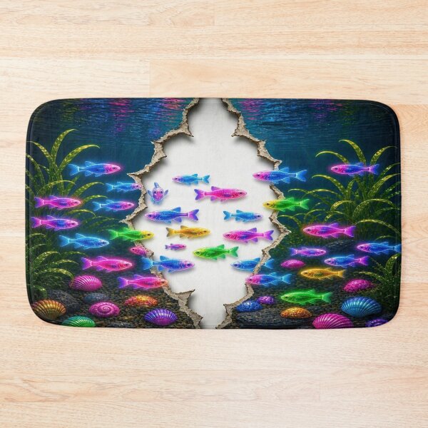 Item preview, 3D Torn Paper Aquarium - Neon Glowing Fish Ocean Illusion Art designed and sold by Breezes-of-Ida.