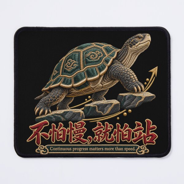 Item preview, Chinese Proverb Tortoise Embroidery – Slow Progress Motivational Design designed and sold by Emoji Emblems.