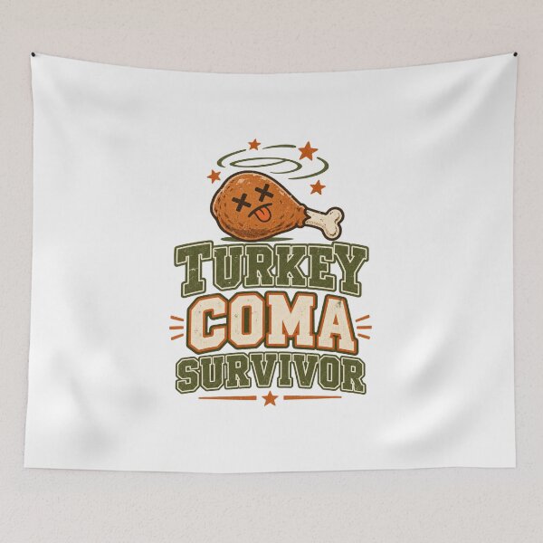 Item preview, Turkey Coma Survivor Funny Thanksgiving Shirt designed and sold by CerealBoxInk.
