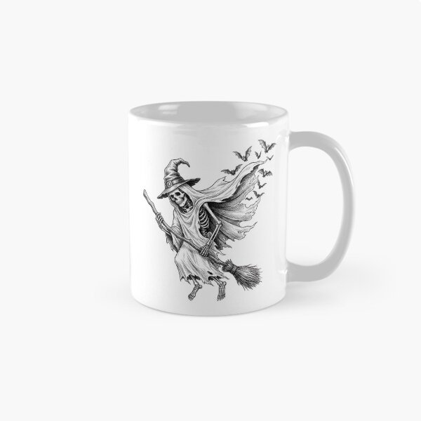 Item preview, Detailed Skeleton Witch Flying on Broomstick with Bats Line Art Illustration designed and sold by abdelski.