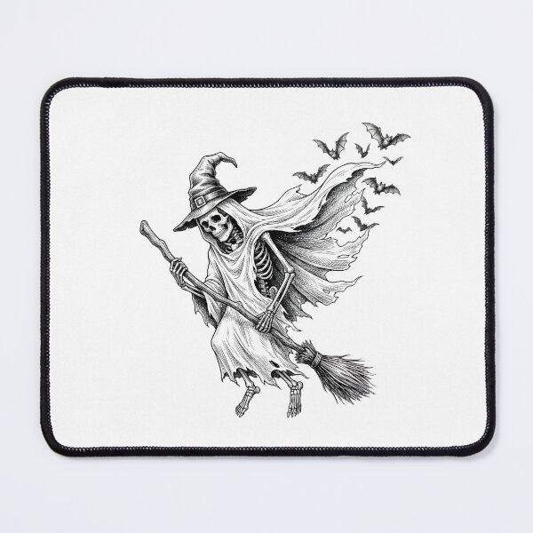 Item preview, Detailed Skeleton Witch Flying on Broomstick with Bats Line Art Illustration designed and sold by abdelski.