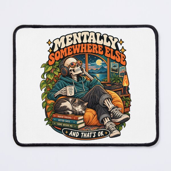 Item preview, Mentally Somewhere Else – Retro Skeleton Cozy Life Aesthetic designed and sold by Pixel & Ponder.