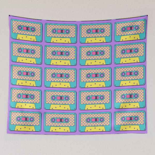 Item preview, Retro Cassette Tape in Teal, Purple and Yellow with Checkerboard Design designed and sold by LaRoach Digital Arts.
