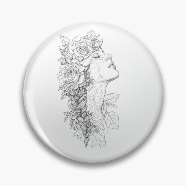 Item preview, Boho Line Art Woman with Rose Braid - Botanical Tattoo Floral Goddess designed and sold by HealingEraInk.
