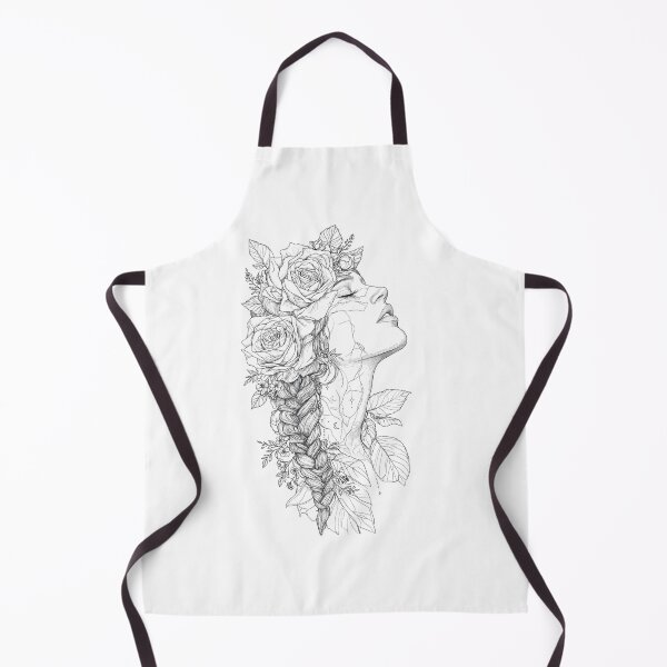 Item preview, Boho Line Art Woman with Rose Braid - Botanical Tattoo Floral Goddess designed and sold by HealingEraInk.