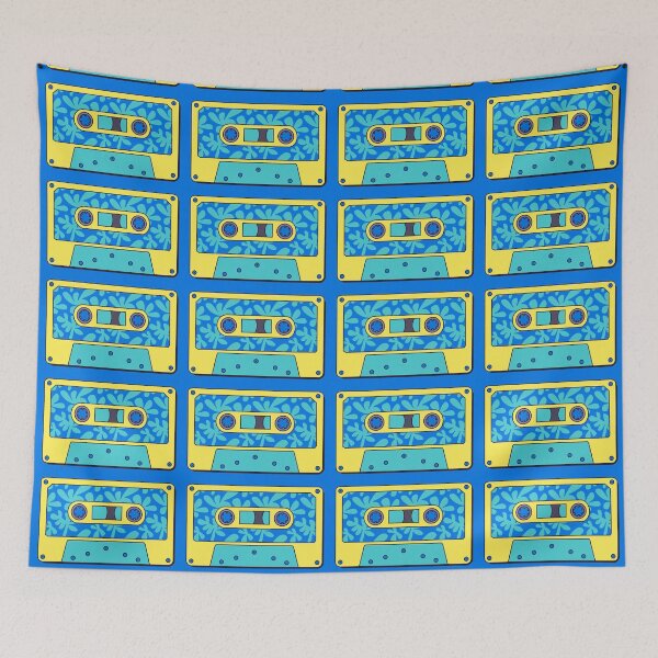 Item preview, Retro Cassette Tape in Turquoise, Blue and Yellow designed and sold by LaRoach Digital Arts.