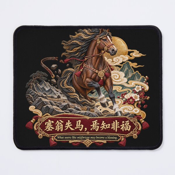 Item preview, Chinese Proverb Horse Embroidery – Misfortune Into Blessing Motivational Art designed and sold by Emoji Emblems.