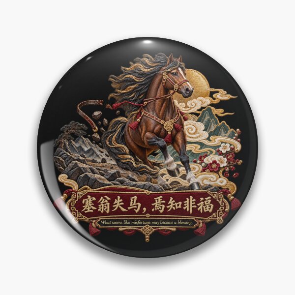Item preview, Chinese Proverb Horse Embroidery – Misfortune Into Blessing Motivational Art designed and sold by Emoji Emblems.